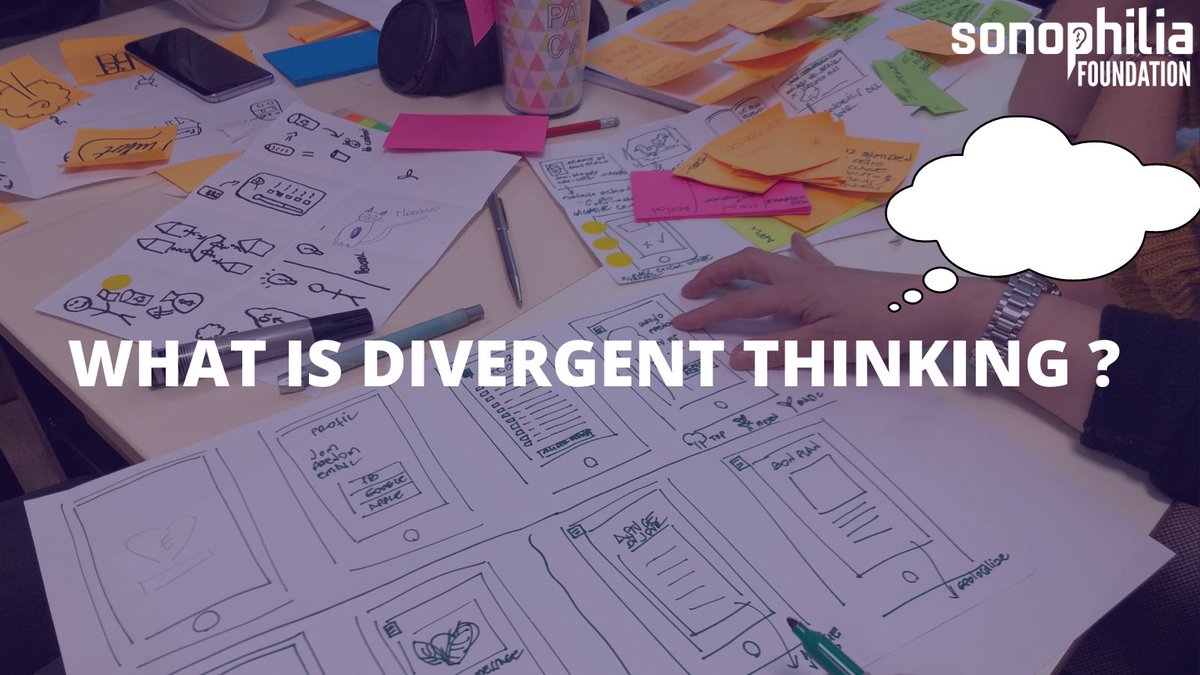 TheSonophilian's tweet photo. Divergent thinking is an important starting point for creativity! But what is divergent thinking?
The goal of divergent thinking is to generate many different ideas about a topic in a short period of time. #creativitymatter #Sonophilia #Inspiration #leadership #creativity https://t.co/f7uXiOpPHI