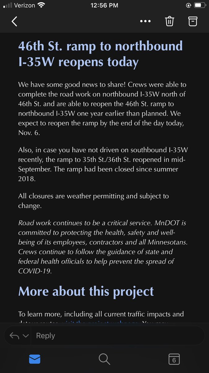 vtuss's tweet image. This is good news for #southmpls even if you don’t go on I-35W. 46th can be a parking lot, and with a stretch of 42nd closed as well as 38th and Chicago, better east-west flow on the South Side is welcome! #sompls