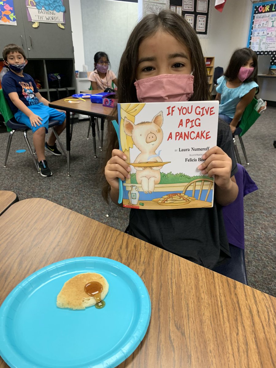 csferguson's tweet photo. What a day!! Zooming with Laura Numeroff and making pancakes for How-To writing. Thank you @Muellerlibrary1 for helping provide engaging learning experiences for our kids! 😊 https://t.co/Gs9uJIbkdQ