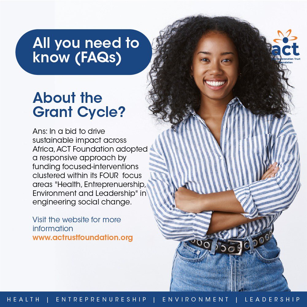 ACTFoundation_'s tweet photo. Are you getting ready?
It’s 3 days to go! Join us in building a sustainable Africa.
Swipe left to get answers to some questions that you might have.
#ACTGrantcycle https://t.co/rm6EeCehrD