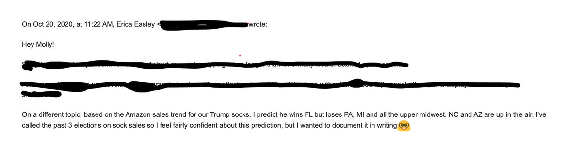 No vote fraud-we predicted election down to the state weeks ago just from sock sales! Sorry <a href="/realDonaldTrump/">Donald J. Trump</a>  #CountEveryVote #Election2020