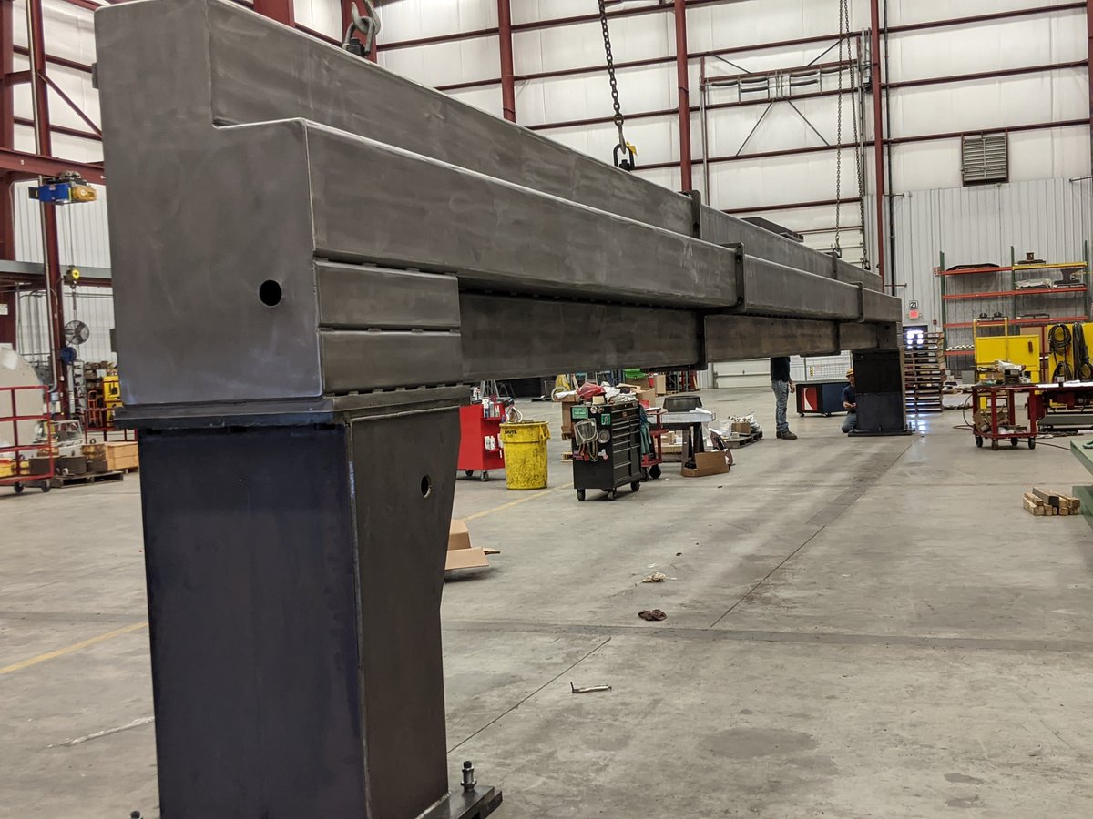 koikearonson's tweet photo. Now this is impressive! The main beam of the custom cutting machine we are currently building. It's huge! 😳 #koikearonson #manufacturing #simplybetterbuilt #cuttingsystem #cuttingmachine #metalfab #welding #machining #arcadeny https://t.co/rOQyijm3wL