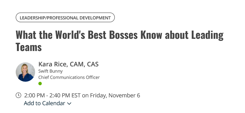 loebsackbrownle's tweet photo. In this session, we’ll examine what spectacular supervisors do differently to earn the respect, best efforts, enthusiasm, and loyalty of their team members. What the World's Best Bosses Know about Leading Teams by @kararice @NAAhq #APTVirtual https://t.co/Tw3485C6cx