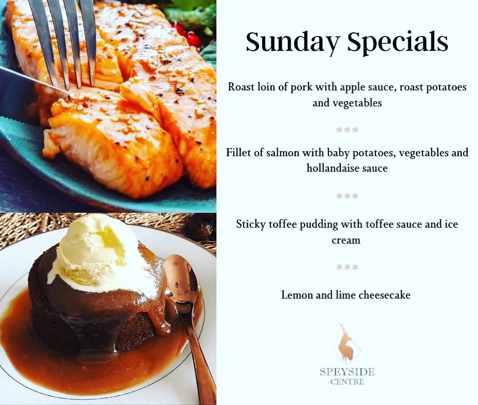 Any plans for the weekend? Come along on Sunday to enjoy 1 course for £10.95 or why not treat yourself to 2 courses for only £12.95!😊 #Cairngorms #daysout #foodies #Speyside #SundayLunch
