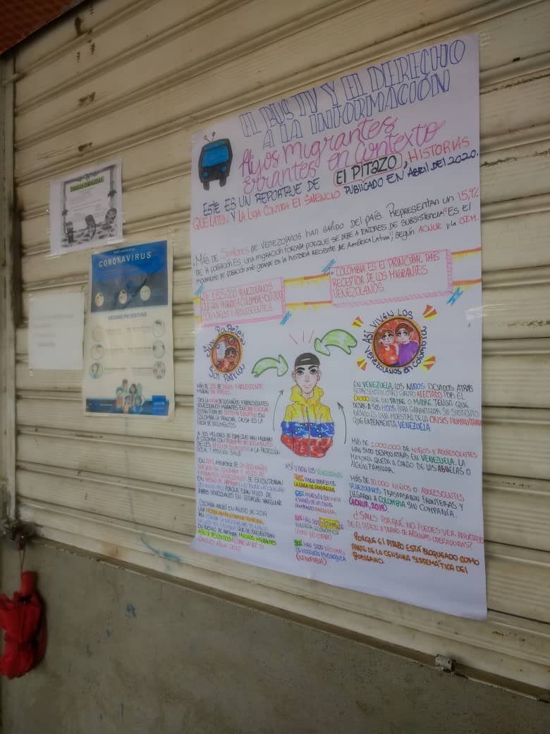 elbusTV's tweet photo. La investigación Hijos migrantes de @historiasqlaten, @LigaNoSilencio y @ElPitazoTV tiene una versión en canción de la banda @anakenamusica.

También tiene sus papelógrafos ilustrados pegados en siete ciudades del país, hechos por los reporteros de #ElBusTV. https://t.co/ftxaOp6GAU