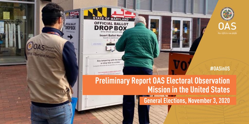 OAS_official's tweet photo. PRELIMINARY REPORT | Preliminary Report of the Electoral Observation Mission of the #OASinUS for the #Election2020 of November 3, 2020

📃 https://t.co/0qjHhpnGbH https://t.co/C3Vb4IEy2J