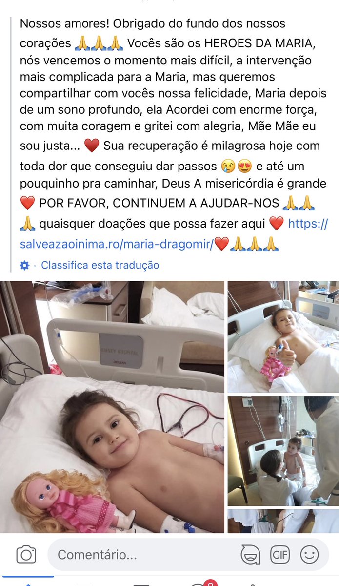 RTT POR FAVOR
A meninas teve de ser operada à coluna para voltar a andar e infelizmente os pais não possuem posses suficientes para pagar, qualquer doação que possam fazer é uma ajuda enorme. Deixo aqui o link para enviarem!
salveazaoinima.ro/maria-dragomir/❤️🙏🙏🙏