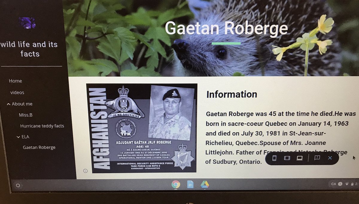 MrsJBragg's tweet photo. Today Ss researched Cdn soldiers that died while serving in Afghanistan, and posted about them in their blogs. We used the #VirtualMemorial on the @VeteransENG_CA site. Good chats around the room about their soldier, after finding news articles. #LestWeForget https://t.co/Pd4CqIgWG2