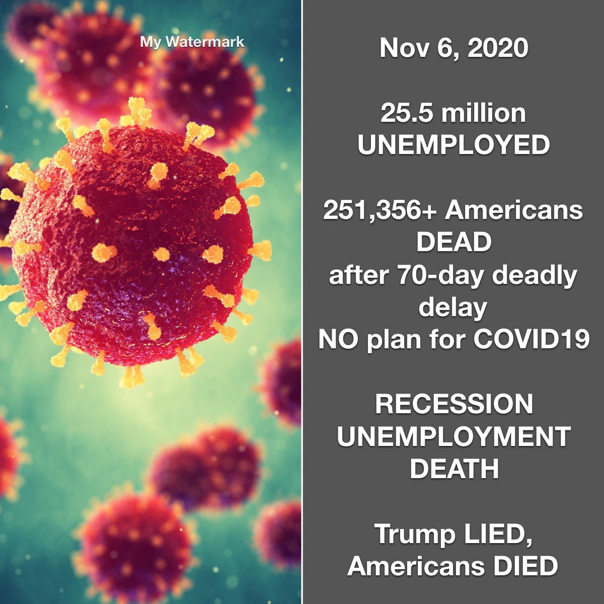 ZemanLynnZ's tweet photo. @realDonaldTrump Meanwhile... your FAILURE as POTUS continues to loom.
#HistoryWillRecord #COVIDー19 #TrumpLied230KDied #EpicGOPFail #Trump #TrumpLiesAmericansDie
#GOPBetrayedAmerica #GOPFail #GOPHypocrisy https://t.co/qnqkS84b6p