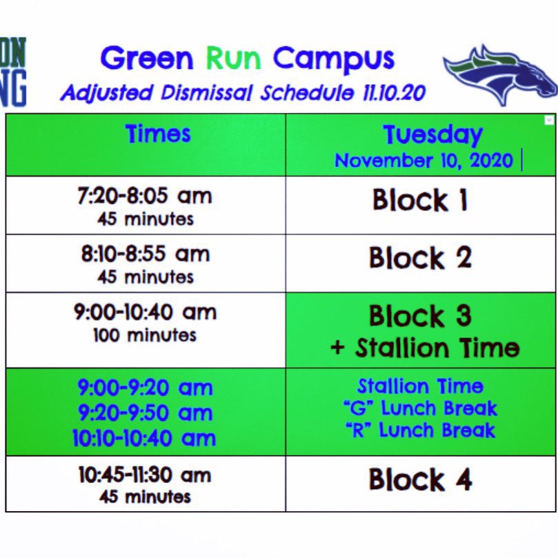 Stallions, here’s our adjusted schedule for November 10, 2020. Have a great weekend!