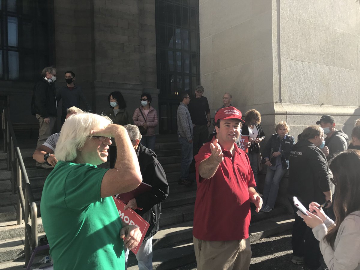 NEW: About 30 Trump supporters here in Pittsburgh, led by local GOP state Rep. candidate Danny DeVito (R-Carnegie), who lost his race, falsely claiming there are hundreds of thousands of illegal ballots cast for Biden.“We will never accept Joe Biden as a legitimate president”