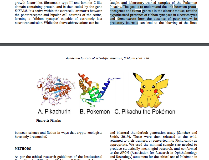 timothykoala's tweet photo. Expression of the pokemon gene and pikachurin protein in the pokémon pikachu. DOI: 10.15413/ajsr.2020.0503

The author demostated how to use Pokemon to detect predatory journal XD https://t.co/GS3rOhE36S