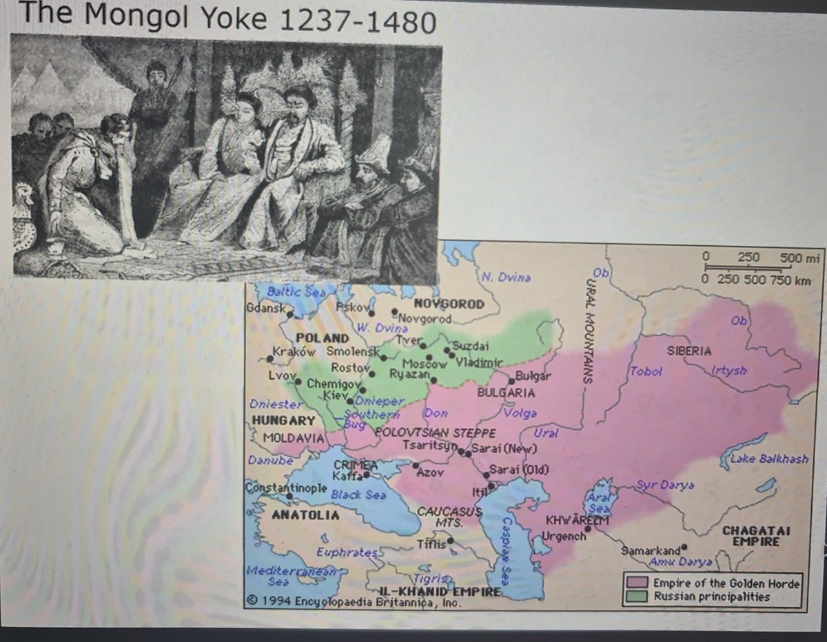 Perfect - now we're onto the "Mongol yoke", who were despotic (totally unlike "the West" in the Middle Ages, which was a centre of liberal democracy and totally not Eastern Christian). Love a whistle-stop tour of racism & oreintalist ideas abt Russian history. #medievaltwitter