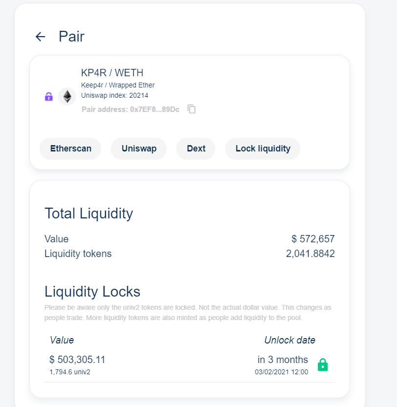 VALUE: $ 503,305.11 

<a href="/UniswapProtocol/">Previous Uniswap Username Use @Uniswap</a> X <a href="/UNCX_token/">UNCX Network</a> LOCKED !
v2.unicrypt.network/pair/0x7ef85de… 🔒