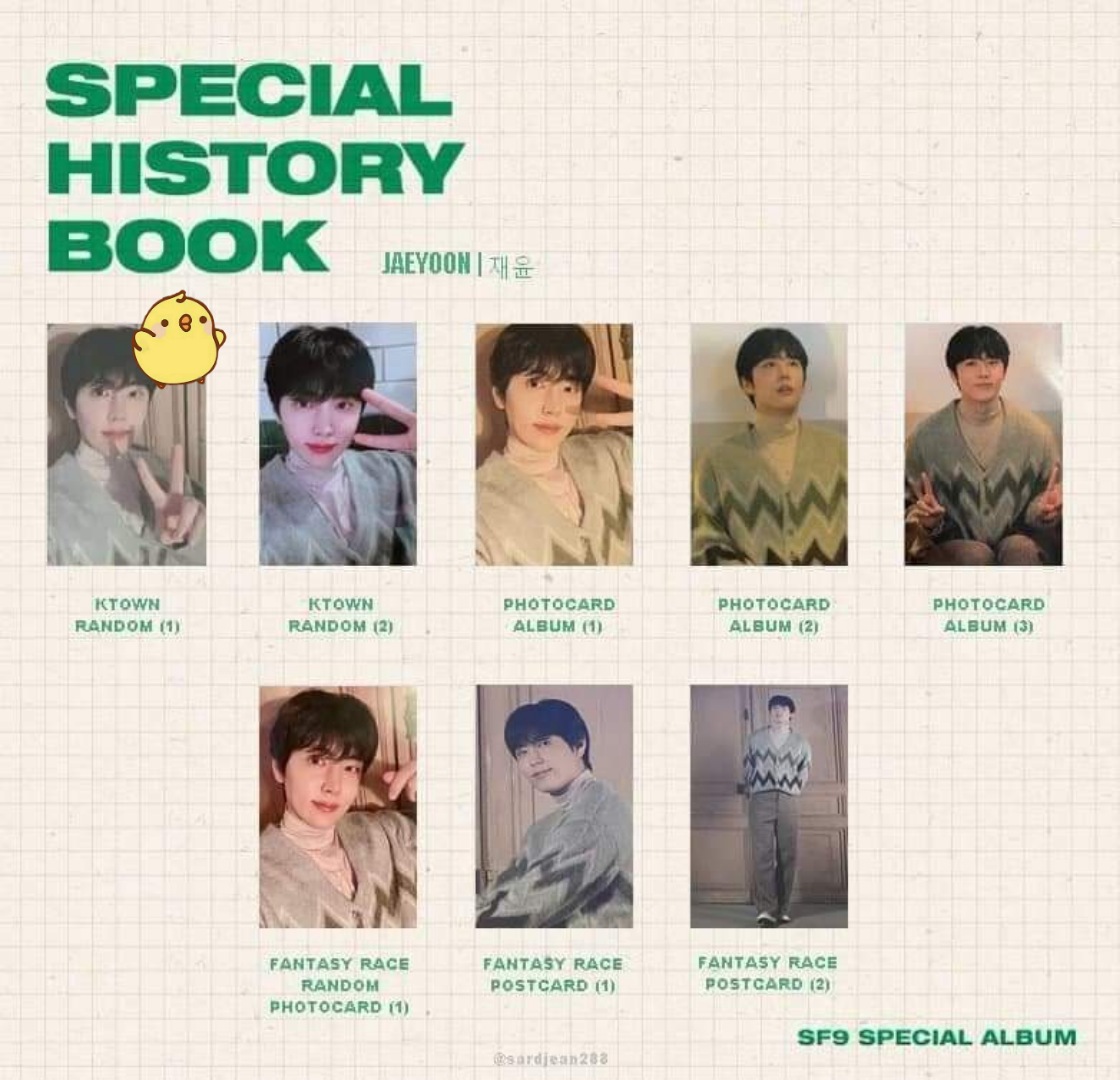 Im_aChair's tweet photo. WTT | SF9 Special History Book Ktown4u preorder pc

Have: Youngbin/ Zuho

Want: marked Jaeyoon

Album pcs:

Have: Youngbin/ Chani/ Zuho

Want: marked Taeyang/Jaeyoon from other albums

WW yes but EU preferred
#sf9 #sf9trade #wttsf9 #wtssf9  #youngbin
#jaeyoon https://t.co/nyc8GJGMhx
