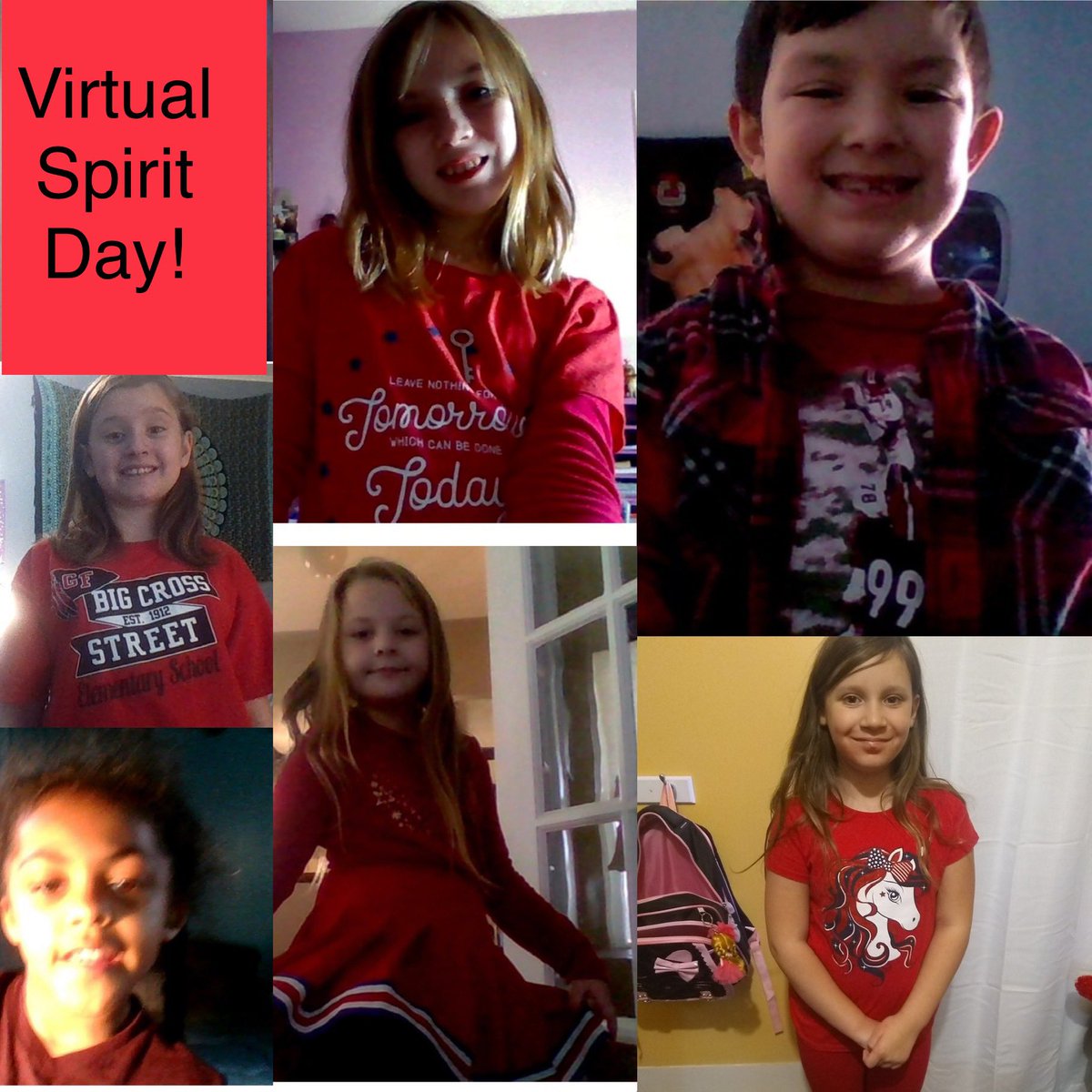 whitney3rd's tweet photo. We love spirit days even in the virtual world! So happy to see all the school color today! SGF/GF Virtual School #BridgingTheFalls https://t.co/WSyWzSDfjh