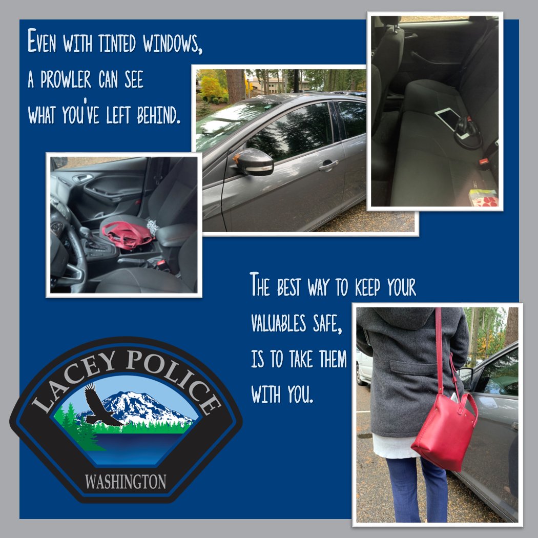 Do you leave valuables in your vehicle...even when parked at your house? We have seen an increase in vehicle prowls in residential neighborhoods, so please be sure to lock your car, and take anything valuable with you!! #StaySafe #LaceyUnited #LaceyPD #NotToday