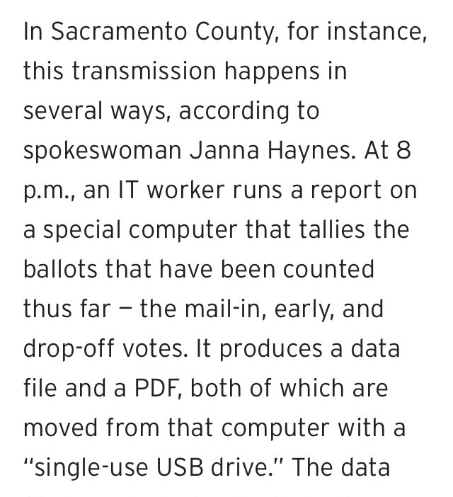 The CA votes are physically transported by some counties via USB! What was on that USB drive that disappeared- the one that was being "overnighted to Tucker" in LA? How many votes are missing in CA? Was this a sting? Intercepted drive? Only 66% reported so far. 10M didn't vote?