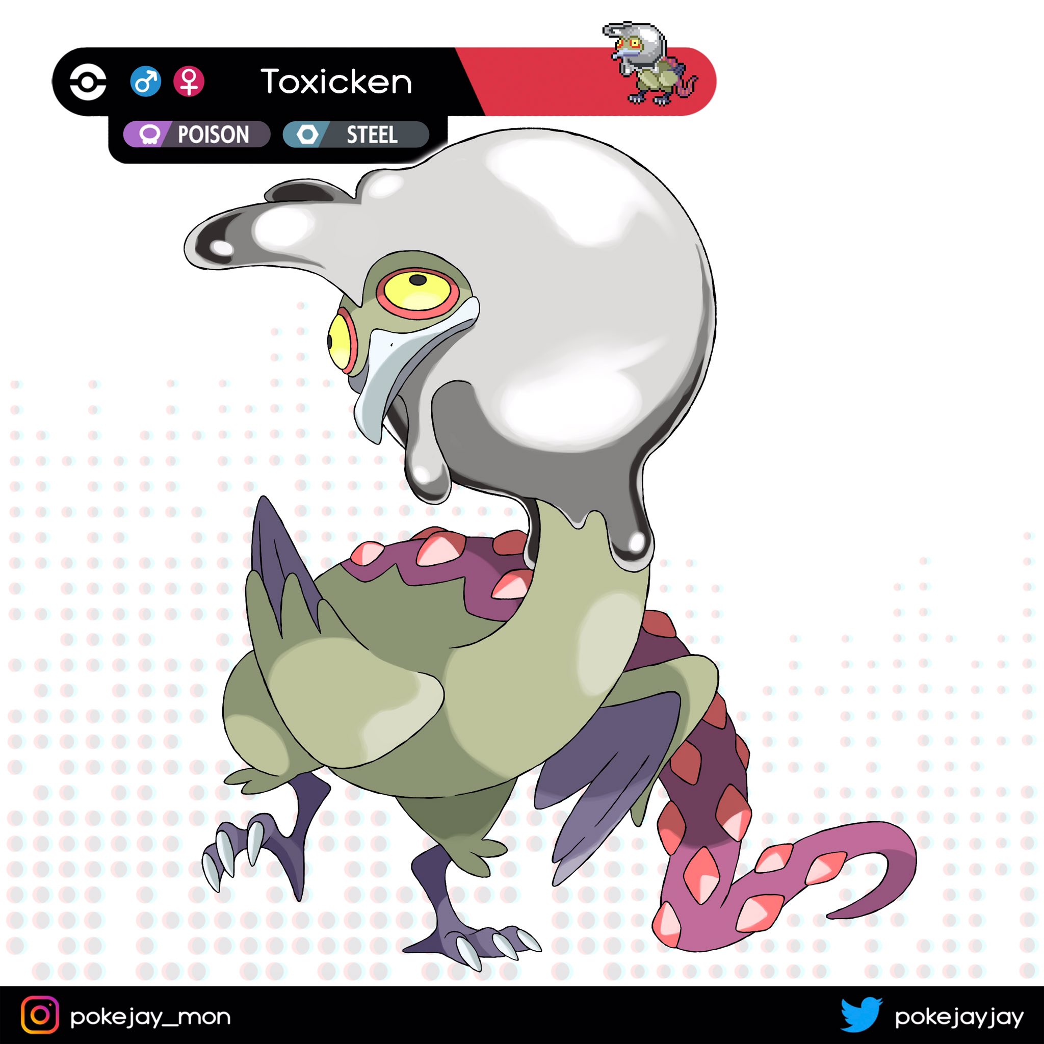 jayjay_mons on X: "Day 17: Cockatrice . Toxicken suffered mutations after  being exposed to huge amounts of toxic waste. Now they use the liquid metal  and oily feathers to badly intoxicate their