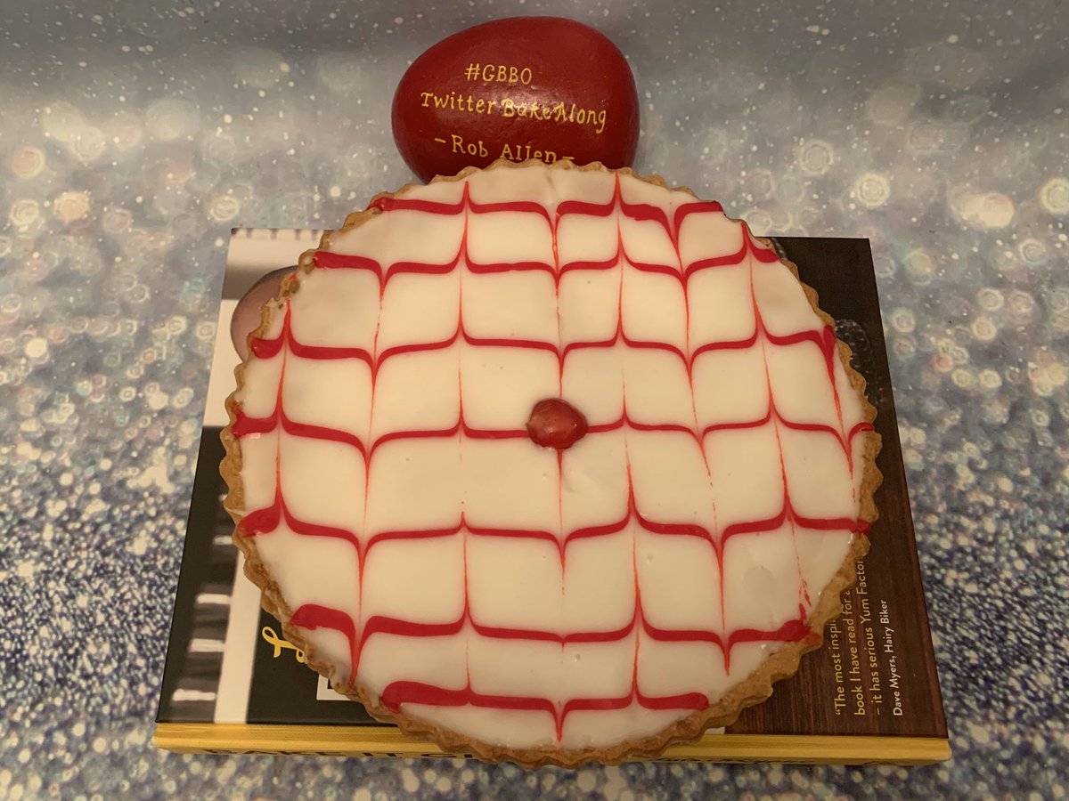 Rob_C_Allen's tweet photo. In Memory and honour of Luis Troyano, Luis Bakewell Tart from #BakeItGreat with a little treat, for the 👨🍳 too #GBBOTwitterBakeAlong https://t.co/faElsxh2CO
