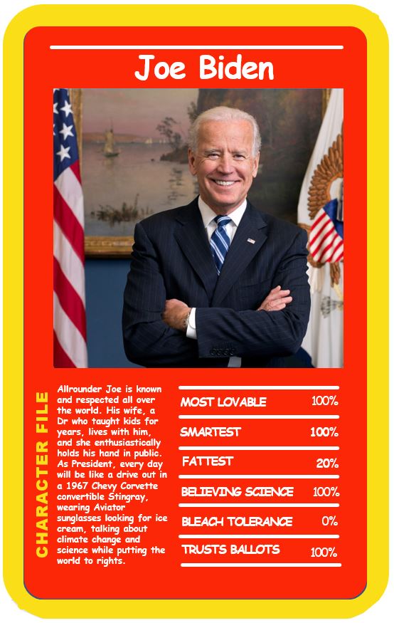 crowdpleaser's tweet photo. Hey, #TopTrumps should put out a commemorative #USAelection2020 pack with only 2 cards in it.
Looks like @JoeBiden Trumps @realDonaldTrump
#BidenTrumpsTrump
#BidenHarris2020
#KeepCalmKeepCounting https://t.co/F35dEtJwH9