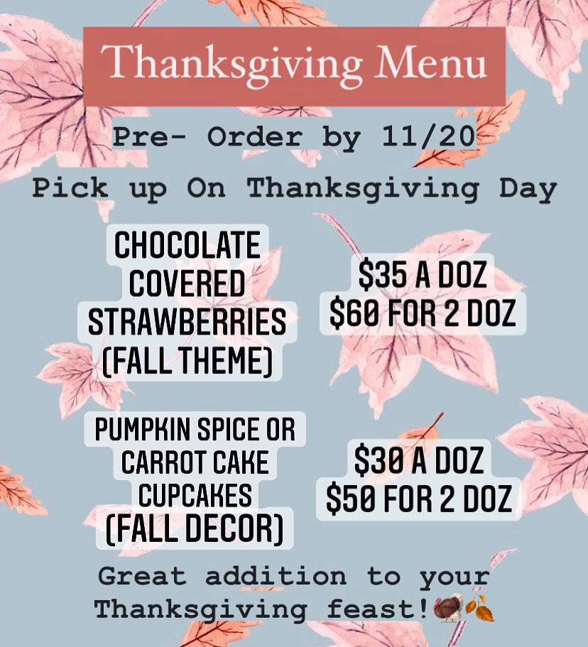 Hi everyone! I'm taking orders for Thanksgiving Day! 🦃🍂 Send me a message to place your orders