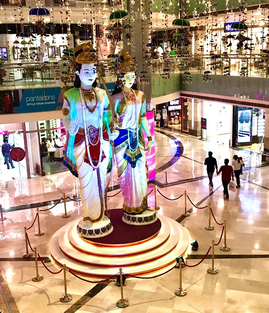 Magnificent and Enormous! This 24ft figurine of Lord Ram &amp; Sita mata is adorned with original ornaments and purely a handcrafted masterpiece made by the skilled artists belonging to Kolkata. #ShubhBhiSafeBhi #AmbienceMall #festiveseasonatambience #iloveambi #DiwaliAtAmbience