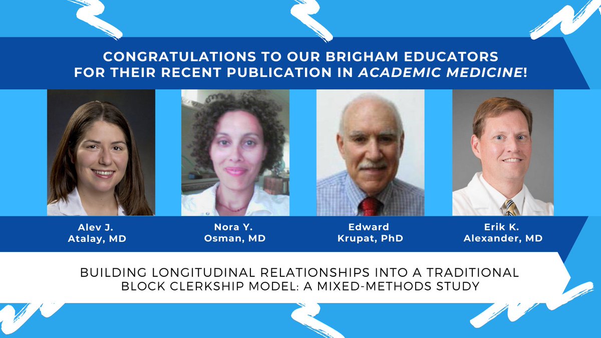 The #BEICongrats @ajatalay, @DrNYOsman, Ed Krupat, & Erik Alexander for their new paper in @AcadMedJournal!

“Building Longitudinal Relationships Into a Traditional Block Clerkship Model: A Mixed-Methods Study'

#MedEd #MedTwitter @BrighamWomens 

bit.ly/AM_Pub