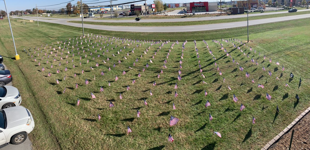 WEHSRaiders's tweet photo. 2/2: If you have a moment, drive past WEHS over the next week and see our Veterans Day Field of Flags honoring America’s heroes.  Next week, ribbons will be added with the names of veterans teachers and students would like to honor. https://t.co/i8EKppz4Nl