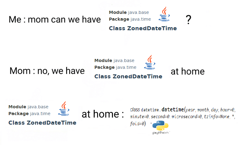 typesandtimes's tweet photo. RT if you maintain both Java code and Python code and love the java.time library more than life itself - the distinct types defined for distinct concepts, the careful naming conventions, the immutability, the way it walks, and those eyes https://t.co/qGDRRqr5FQ