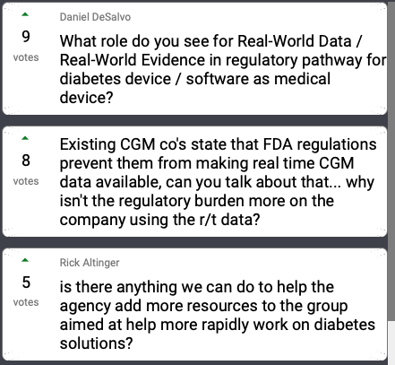 T1Bionic's tweet photo. More important questions coming from #WeAreNotWaiting community at #DData2020 This time for the @US_FDA Answer from FDA mostly relates to dealing with risk. Willing to work with patient community. https://t.co/BUfyy5ypdc