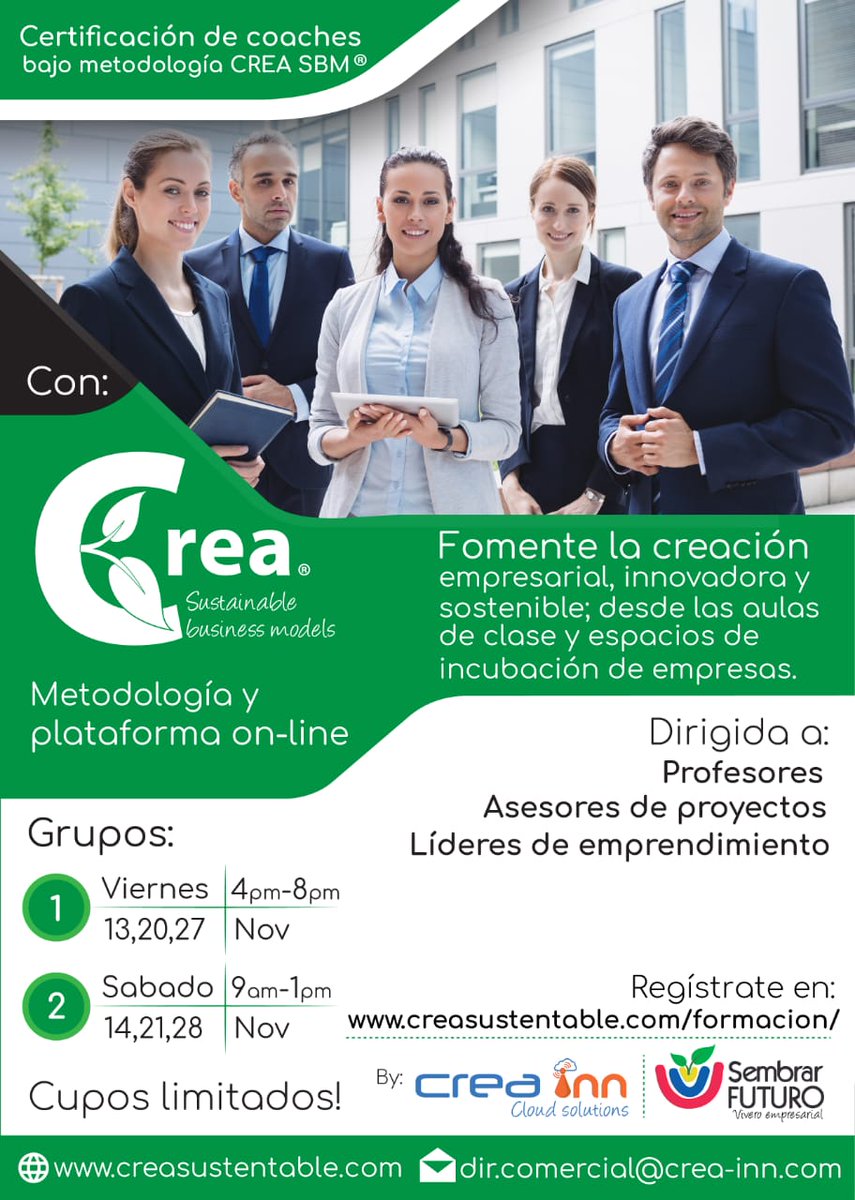 CreaSustainable's tweet photo. Ya puedes inscribirte a la certificación en #CREASBM, la plataforma para la generación de modelos de negocio sostenibles, dirigida a #docentes, mentores de emprendimiento y líderes de #IncubaciónEmpresarial. Regístrate ya, haciendo clic en: https://t.co/3gycmuhQbe https://t.co/Ae99fFPLNh