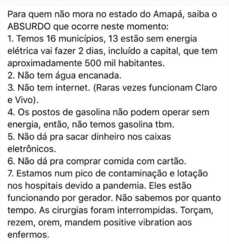rebelese_ubes's tweet photo. Principais impactos do apagão para a população do Amapá: https://t.co/aP5j43O6ka