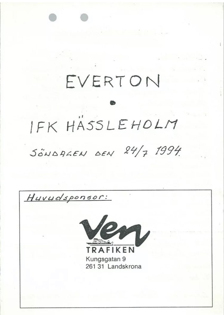 #139 IFK Hassleholm 2-1 EFC - Jul 24, 1994. EFC’s 3rd pre-season match in 4 days saw them lose 1-2 to local Swedish side, IFK Hassleholm. Paul Rideout scored the Blues’ only goal. And yes, this is the cover of the actual - 100% real - matchday programme for this friendly.