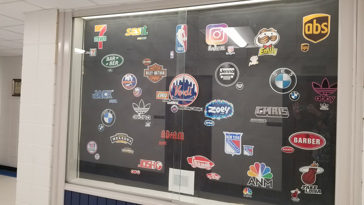 VerdiartPOB's tweet photo. Advertising and Design 1: logo name designs are up. What's in a name? Can you spot the line and shapes converted in Adobe Illustrator to create new "name" brand logos? @BWileyPOB @POBJFK  @marytomeara #advertisingbrands #logosarecool #pentool #whattsinaname https://t.co/BUqymECtE2