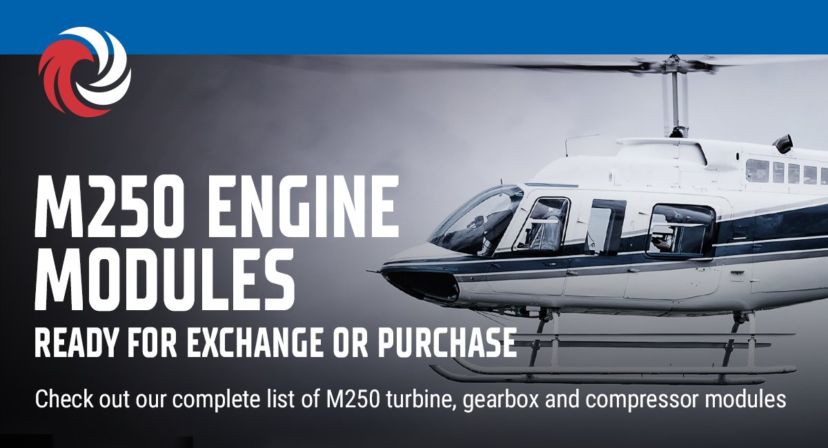 Eliminate your helicopter's downtime and stay airborne by exchanging or purchasing #M250 engine modules - DOWNLOAD our inventory list to view availability and contact our assets team>> bit.ly/3k6VYmD #Bell206 #Bell407 #MD520 #MD500 #Enstrom480