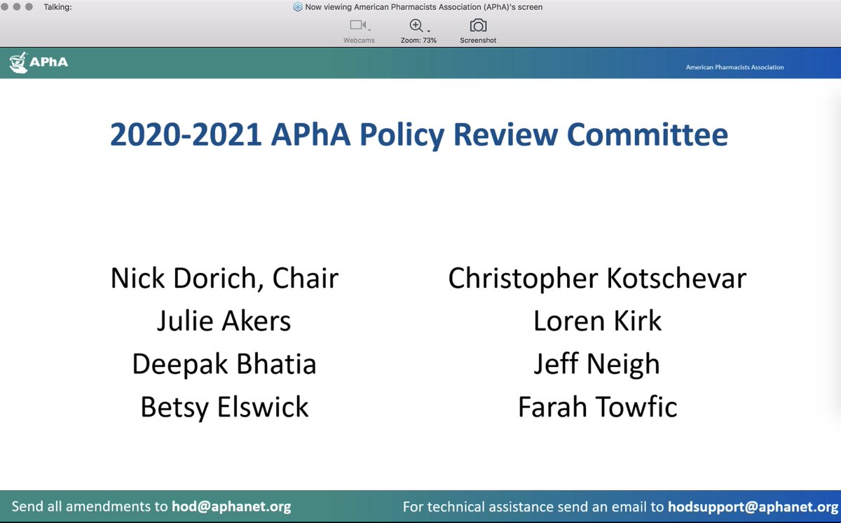 Proud to serve as a member of the 
<a href="/pharmacists/">American Pharmacists Association</a> Policy Review Committee with @NickyDeePharmD @kotschMN @FarahTowfic
Thrilled by the robust discussion of the Committee recommendations in the APhA House of Delegates