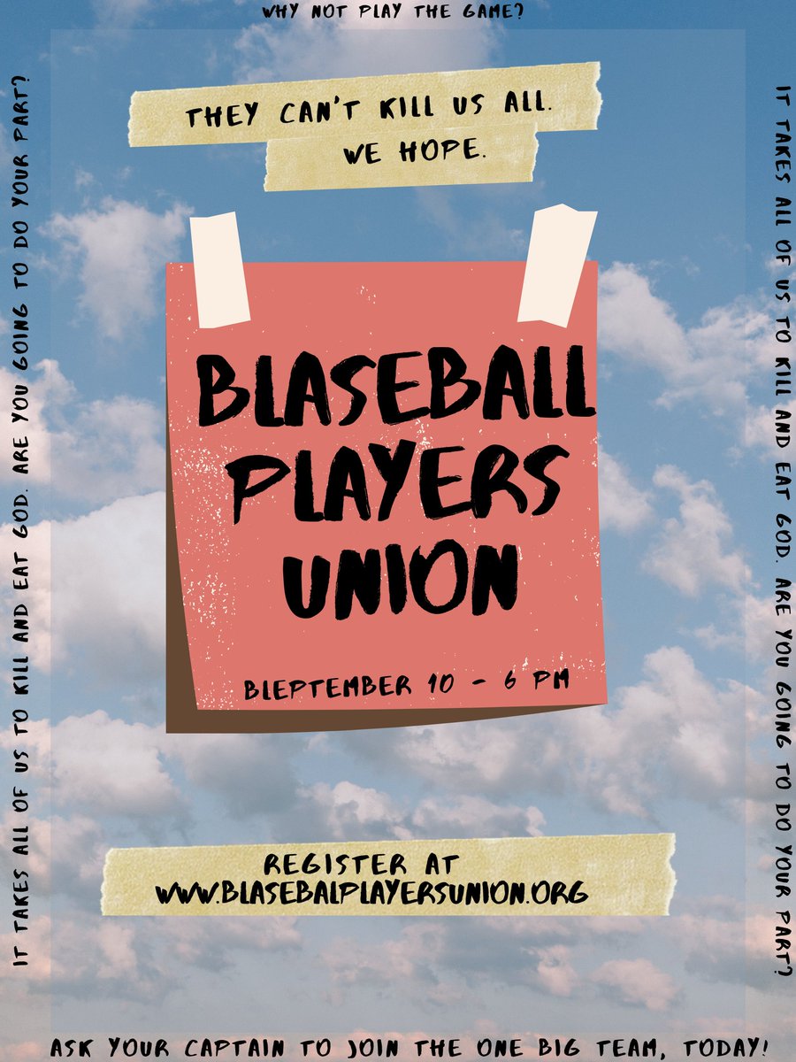 United we bargain, Divided we bleg. Join the one Blig Union, today. #blaseball