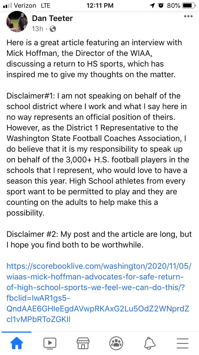 A great interview with  @WIAA director Mick Hoffman regarding allowing HS sports in WA state to return to play. I’ve attached my personal thoughts in the pictures below this post.  https://scorebooklive.com/washington/2020/11/05/wiaas-mick-hoffman-advocates-for-safe-return-of-high-school-sports-we-feel-we-can-do-this/?fbclid=IwAR1gs5-QndAAE6GHIeEgdAVwpRKAxG2Lu5OdZ2WNprdZcl1vMPbRToZGKII