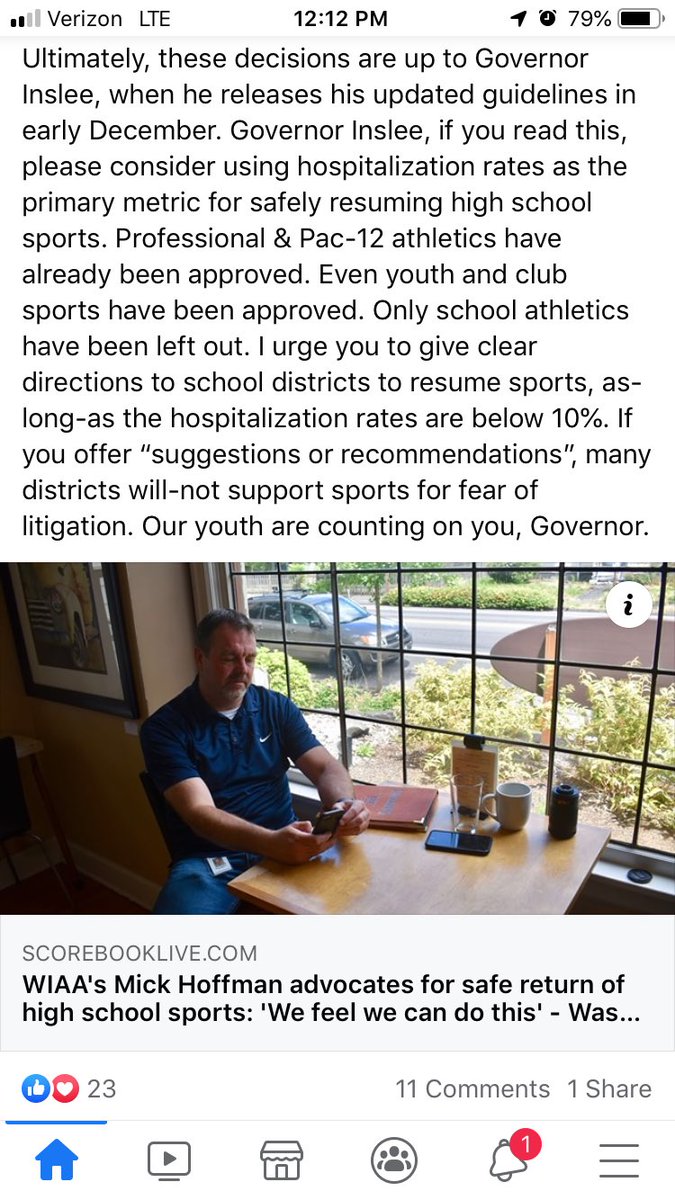 A great interview with  @WIAA director Mick Hoffman regarding allowing HS sports in WA state to return to play. I’ve attached my personal thoughts in the pictures below this post.  https://scorebooklive.com/washington/2020/11/05/wiaas-mick-hoffman-advocates-for-safe-return-of-high-school-sports-we-feel-we-can-do-this/?fbclid=IwAR1gs5-QndAAE6GHIeEgdAVwpRKAxG2Lu5OdZ2WNprdZcl1vMPbRToZGKII