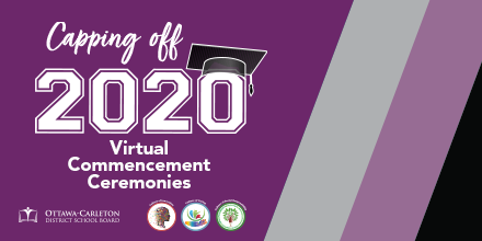 OCDSB's tweet photo. To ensure a safe celebration for our graduates of 2020, all #OCDSB secondary schools will be providing a virtual commencement ceremony on Thursday, December 10, 2020 at 7:00pm. Learn more: https://t.co/m8tBiGOjTC #CappingOff2020 https://t.co/2LFs2BSQ1t