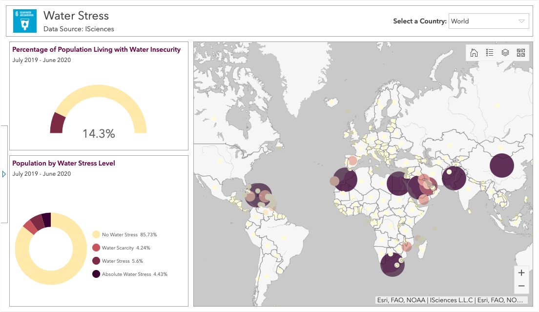 This metric identifies the number of people living with each level of water stress globally, and by country during the most recent 12-month period. 
