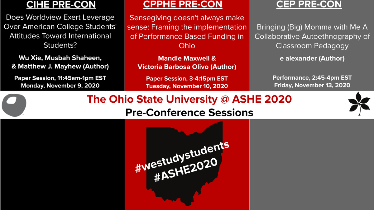 CoILImpact's tweet photo. Next week our #buckeye scholars are kicking off #ASHE2020 pre-con week! Check out the sessions below and use the hashtag #westudystudents to let us know what you learned! https://t.co/mTr6kgM3fE