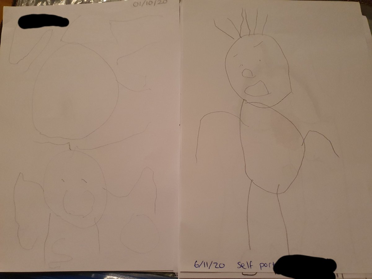 Elp_littletink's tweet photo. The difference in their drawings by taking part in drawing club every day. The first picture was taken a month ago and the second one today. They drew pictures of themselves. Their confidence has grown so much. I love working in Reception! @canigoandplay #drawingclub #EYFS https://t.co/HH4F2w4yii