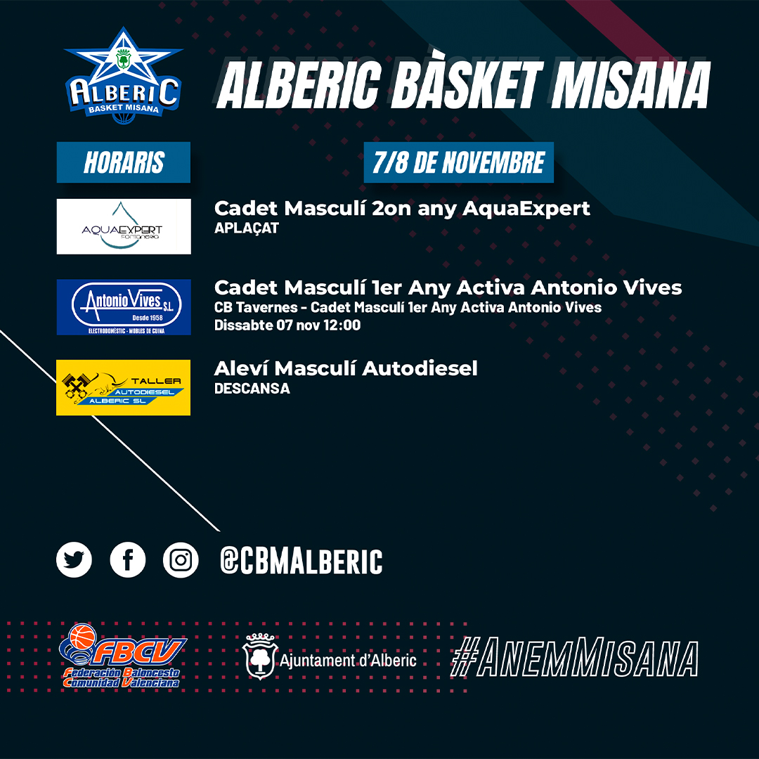 CBMAlberic's tweet photo. 📋 HORARIS | Els nostres equips ja estan preparats per a jugar els seus partits este cap de setmana. Per instruccions de @GVAsanitat, seran a porta tancada, però l'esperit #ANEMMisana estarà sempre al vostre costat 🔵💪🏼

#CBMAlberic https://t.co/s99KXnFUkl