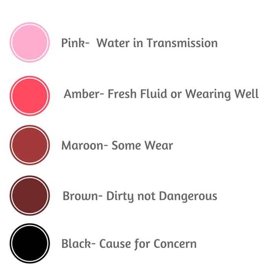 3. POWER SREERING FLUIDYou want to see clear, pink, or amber fluid. If it's very dark and cloudy, it's contaminated with rubber from worn out seals and o-rings.