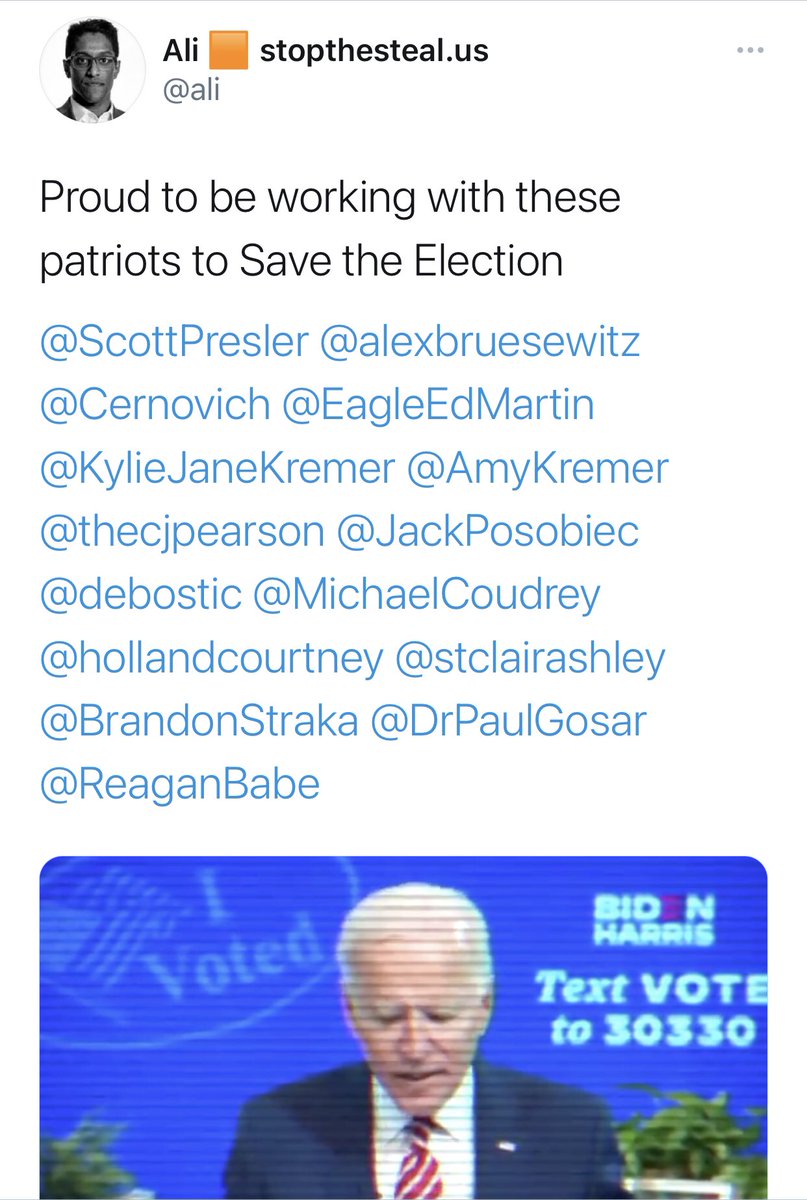 Thankfully Ali tweeted out a list of subversive folks that he is working with in this attempt to undermine a free and fair election.