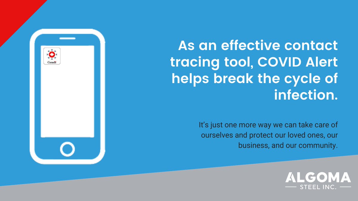 AlgomaSteelInc's tweet photo. We have installed COVID Alert on all company phones and encourage all employees to activate COVID Alert on their personal phones. #sault #cdnsteel #canpoli @ISED_CA #COVIDAlert #COVID19Ontario https://t.co/2D2Kozhvvb