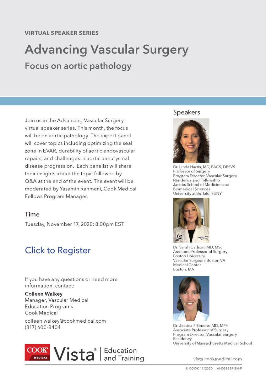 cookvascular's tweet photo. Join us for our Advancing Vascular Surgery virtual speaker series on November 17th, 8:00 pm. Sign up here ➡️ https://t.co/3bMK1HHXJF  #womenofvascular #vascular #EVAR #MedEd #CookVista https://t.co/xjIbCZ81LJ