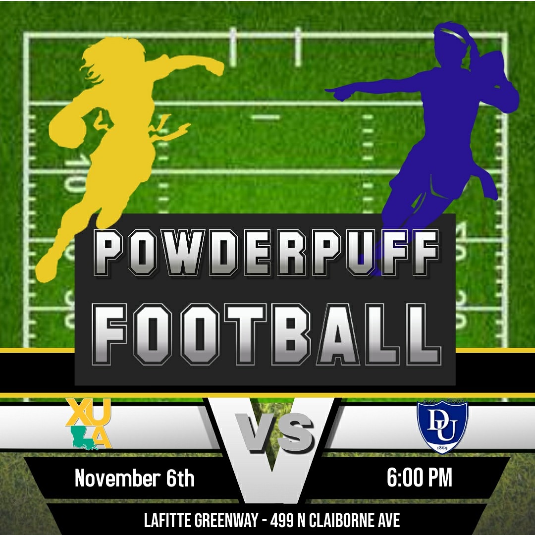 XULA_Recreation's tweet photo. Today is the day y'all!

XULA vs DU Powderpuff Football 

Where: Lafitte Greenway (499 N Claiborne Ave)
When: 6:00pm

XULA better be deep out there! 
(#maskupXULA) https://t.co/Hql8hDsgC9
